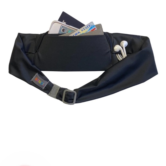 Bandi Belt Black Pocketed Travel Exercise comfy Stretchy Outdoors Gorpcore - Picture 1 of 15